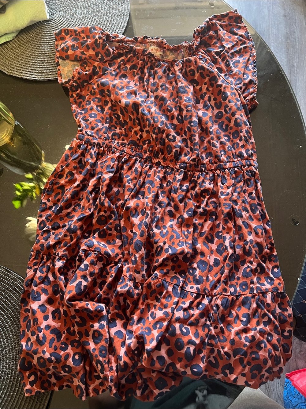 Cat & Jack Girls' Rust Leopard Print Tiered Dress
